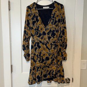 All in Favor Women's Floral Wrap Over Self-Tie Dress Navy, Size Large